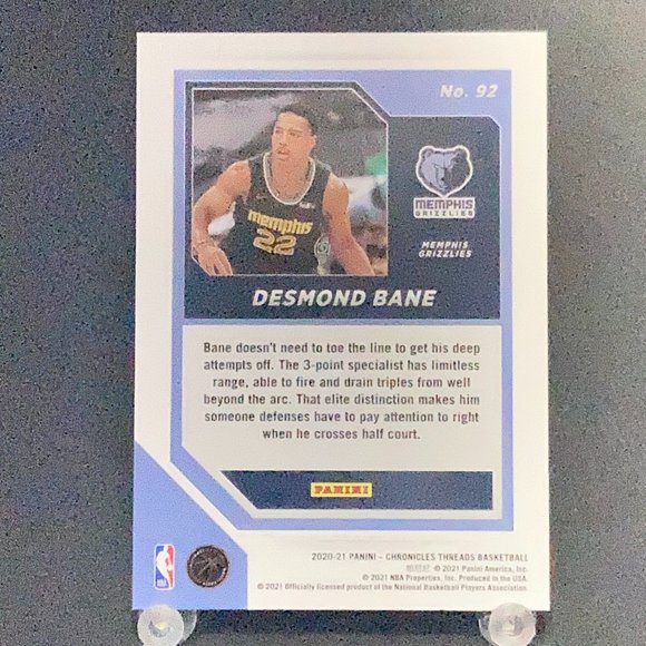 2021 Panini Threads Desmond Bane Rookie Basketball Card!! - Picture 2 of 2
